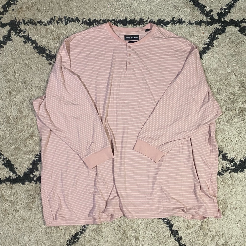 Good counsel pink and white striped long sleeve Henley shirt